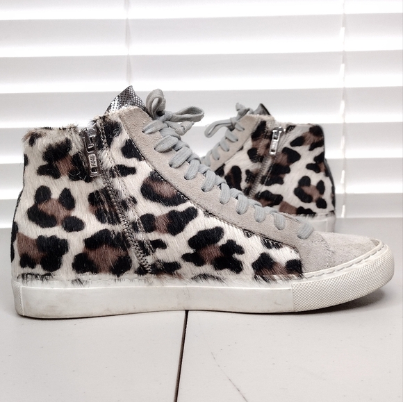 P448 John Y2K Calf Hair Leopard Side Zipper Lace Up High Top Sneakers Sz 6 - Picture 7 of 15